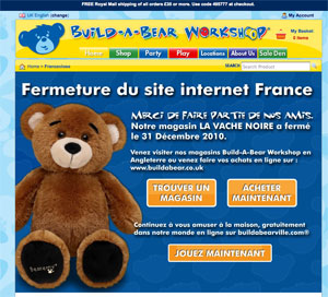 annonce officielle de l'arrêt d'activité de Build a bear en France